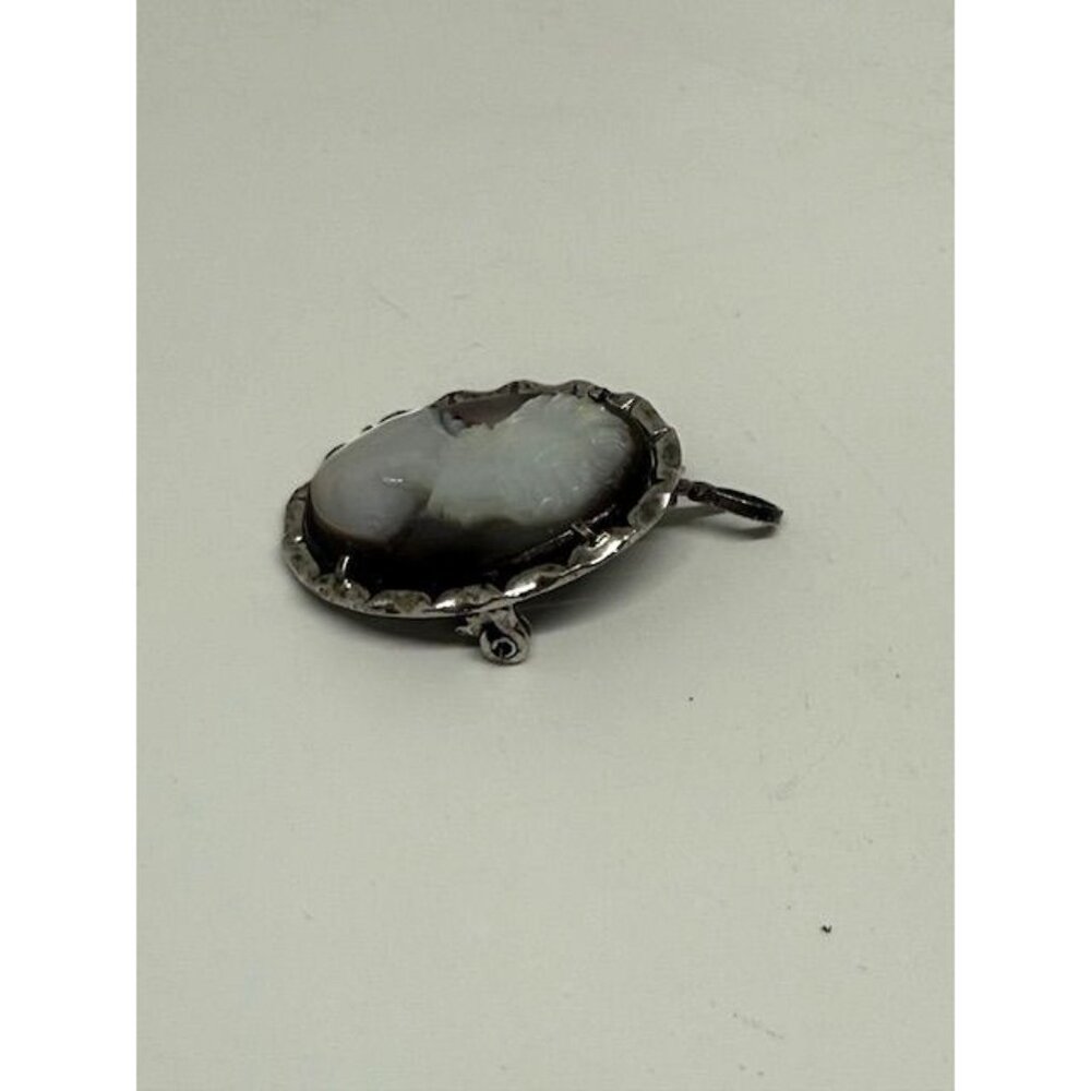 Vintage 925 Sterling Silver Carved Cameo Woman Oval Brooch Pendant - Picture 3 of 7